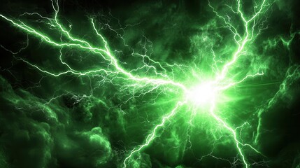 Obraz premium A vivid neon green lightning strike electrifies the scene, illuminating with intense brightness and dynamic energy.