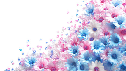 Delicate Floral Cascade: A delicate composition of pink and blue daisies cascading across the frame, offering a gentle and refreshing aesthetic experience.