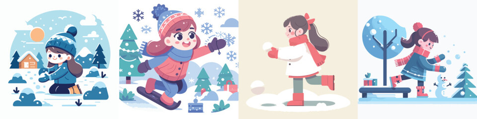 vector character of a girl playing in the snow