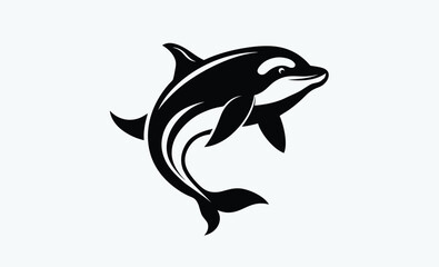 Whale breaching silhouette, Dark silhouette of a whale breaching against a clean white background showcasing marine life in motion 