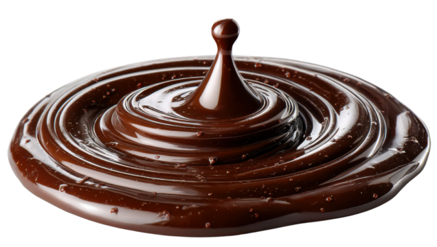 Rich Chocolate Swirl: A close-up shot captures the seductive beauty of molten chocolate, a rich, dark pool of swirling delight, with a dynamic droplet. A celebration of flavor and texture. 