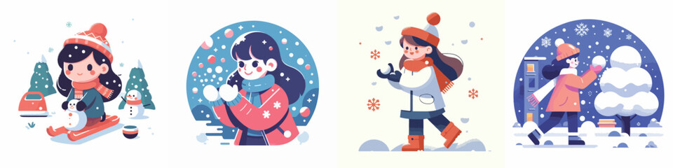 vector character of a girl playing in the snow