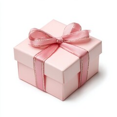 Obraz premium Pink gift box with ribbon bow on white background