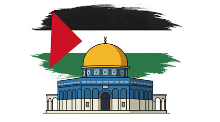 Al-Aqsa Mosque. Qibli Mosque. Vector illustration. Islamic Palestine historic landmarks and sightseeing. Vector illustration.