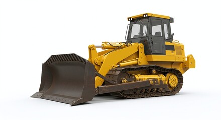 Fototapeta premium Powerful Bulldozer with Wide Blade Isolated on White Background. Generative AI
