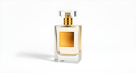 Isolated Luxury Glass Perfume Bottle with Gold Cap on White Background – High-Quality Minimal Product Mockup for Branding and Design Use
