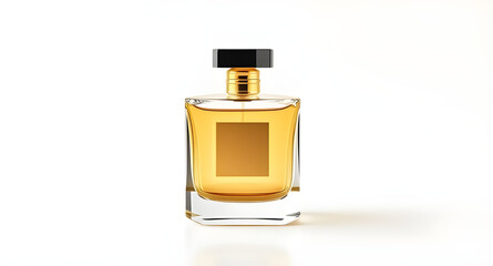 Isolated Luxury Glass Perfume Bottle with Gold Cap on White Background – High-Quality Minimal Product Mockup for Branding and Design Use