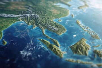 Fototapeta premium Exploring global connections through a detailed map of Earth showcasing coastlines and islands, 3D Earth Connections Global Technology Woldwide Digital Networkfrom Tokyo,Japan