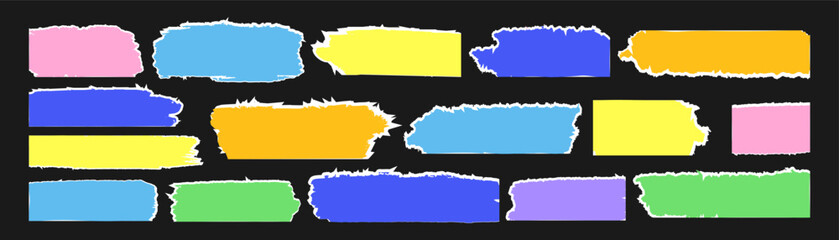 Various pieces of textured paper with torn edges arranged in a colorful display on a dark background to enhance design creativity.
