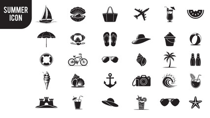 "Summer Travel Icons – Vacation & Beach Vector Collection."
