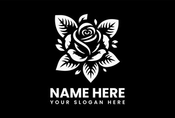 Timeless black rose silhouette with detailed petals, elegant floral vector for romantic branding and wedding designs 