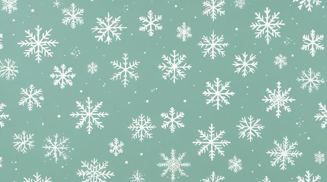 Minty Winterfall: A Delicate Pattern of White Snowflakes on a Soft Teal Background