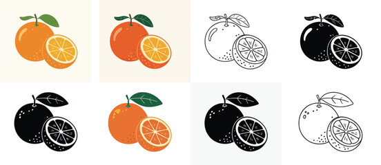 Orange Fruit Illustrations Variety Pack Color and Line Art