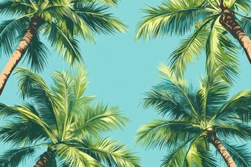 Fototapeta premium Tropical palm tree pattern creating a serene backdrop for vacation themes, Vacation palm tree background Seamless ing