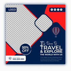 Travel and tour social media posts and web banner square design template
