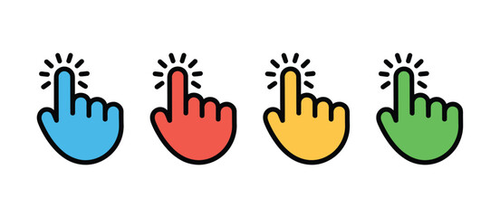 Colorful Hand Cursor Icons Set for Digital Interface