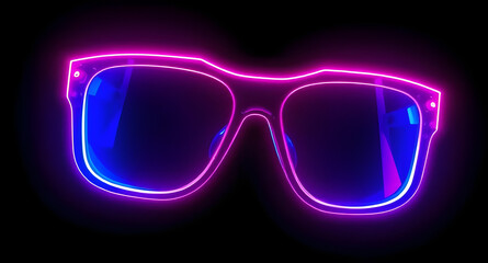 Cyberpunk Neon Glasses Floating on Black Background – Isolated Futuristic Eyewear Concept for Gaming, Tech Branding or Digital Design
