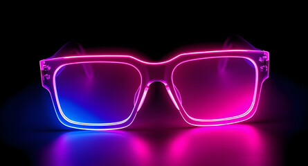 Cyberpunk Neon Glasses Floating on Black Background – Isolated Futuristic Eyewear Concept for Gaming, Tech Branding or Digital Design