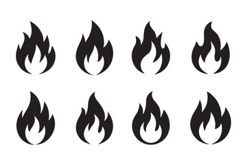 Fire flame vector icon set illustration on white background. Fire vector icon set silhouette. Bonfire vector icons.
