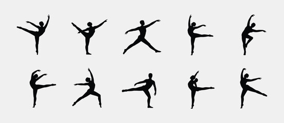 Twelve Silhouettes of Ballet Dancers in Various Poses