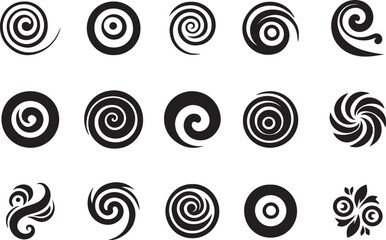set of swirl and spiral decorative shape silhouette vector illustration
