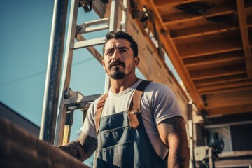 Portrait of a Hispanic construction worker on building house in USA