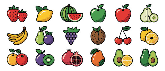 Collection of Colorful Fruit Icons Flat Design