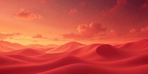 A monochrome image showcasing a desert landscape with rolling dunes under a star filled sky