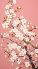 Fototapeta premium Gold pink silver cherry blossom flower nature plant.