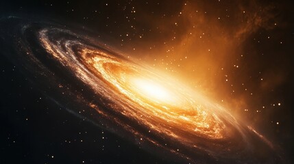 Obraz premium A stunning view of a glowing galaxy in deep space with swirling stars and cosmic dust creating a mesmerizing scene.