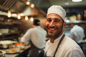 Portrait of smiling American chef in restaurant kitchen