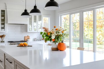 Kitchen island with fall decor and modern design