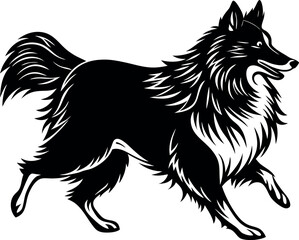 Running Shetland Sheepdog Vector Silhouette