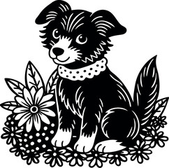 Shallotte Style Puppy with Bandana Sitting in a Fl