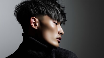 Fototapeta premium Kpop-Inspired Dark Grey Steele for man.