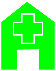 Hospital Building Icon with Medical Cross for Healthcare Facility – Transparent Background.