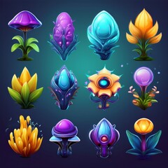 set of colorful flowers