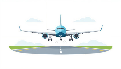 Fototapeta premium Airplane landing on a runway against a clear sky 