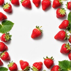 Fresh strawberry fruits on white. Top view, flat lay