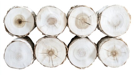 Stacked birch logs, close-up view of wood circles.  Natural, light-colored,  and smooth-cut logs arranged neatly.  Ideal for firewood, crafting, or decorative display