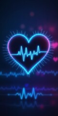 digital heart beat with a glowing neon effect, symbolizing life, health, technology, love, rhythm