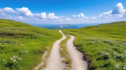Mountain path winding through alpine meadow