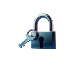 Padlock and Key Symbolizing Security on a Light Blue Background, Representing Data Protection, Privacy and Access Control