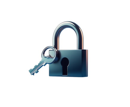 Padlock and Key Symbolizing Security on a Light Blue Background, Representing Data Protection, Privacy and Access Control