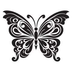 Elegant Black Tribal Butterfly Tattoo Design Vector