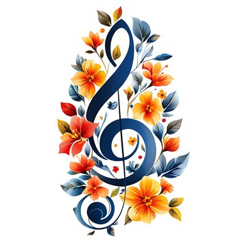 Decorative Treble Clef With Vibrant Floral Adornments Photo On A White Background