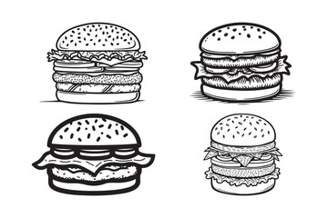 Burger Clipart Set Hand Drawn Hamburger Vector Illustrations for Menus, Logos, and Food Design