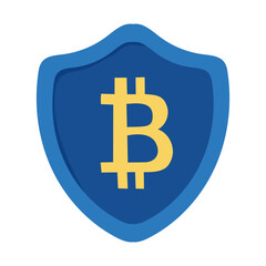 Bitcoin security shield icon in flat vector style, perfect for illustrating crypto protection, blockchain safety, digital asset insurance, and secure cryptocurrency transactions.
