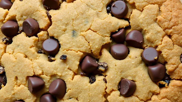 Crumbled cookie texture with chocolate chips and cracked edges, foodie background for bakery websites or cooking vlog thumbnails.9.png - Powered by Adobe