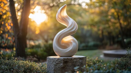Ivory sculpture in an outdoor garden using high key lighting to create a bright luminous effect against the natural surroundings